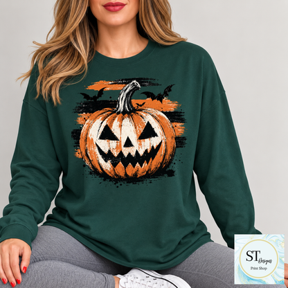Grunge Jack-O'-Lantern and Bats Halloween Graphic