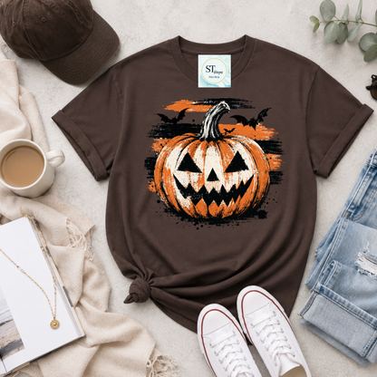 Grunge Jack-O'-Lantern and Bats Halloween Graphic