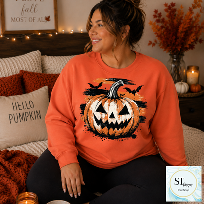 Grunge Jack-O'-Lantern and Bats Halloween Graphic