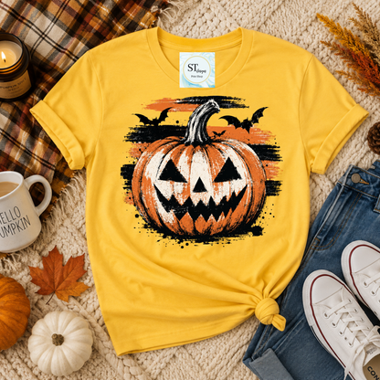 Grunge Jack-O'-Lantern and Bats Halloween Graphic