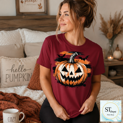 Grunge Jack-O'-Lantern and Bats Halloween Graphic