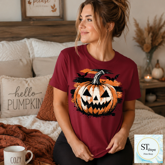 Grunge Jack-O'-Lantern and Bats Halloween Graphic