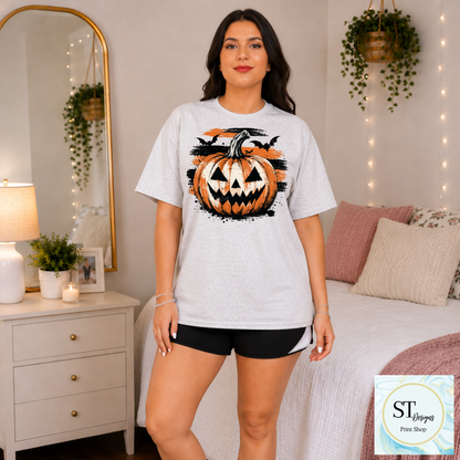 Grunge Jack-O'-Lantern and Bats Halloween Graphic