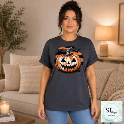 Grunge Jack-O'-Lantern and Bats Halloween Graphic
