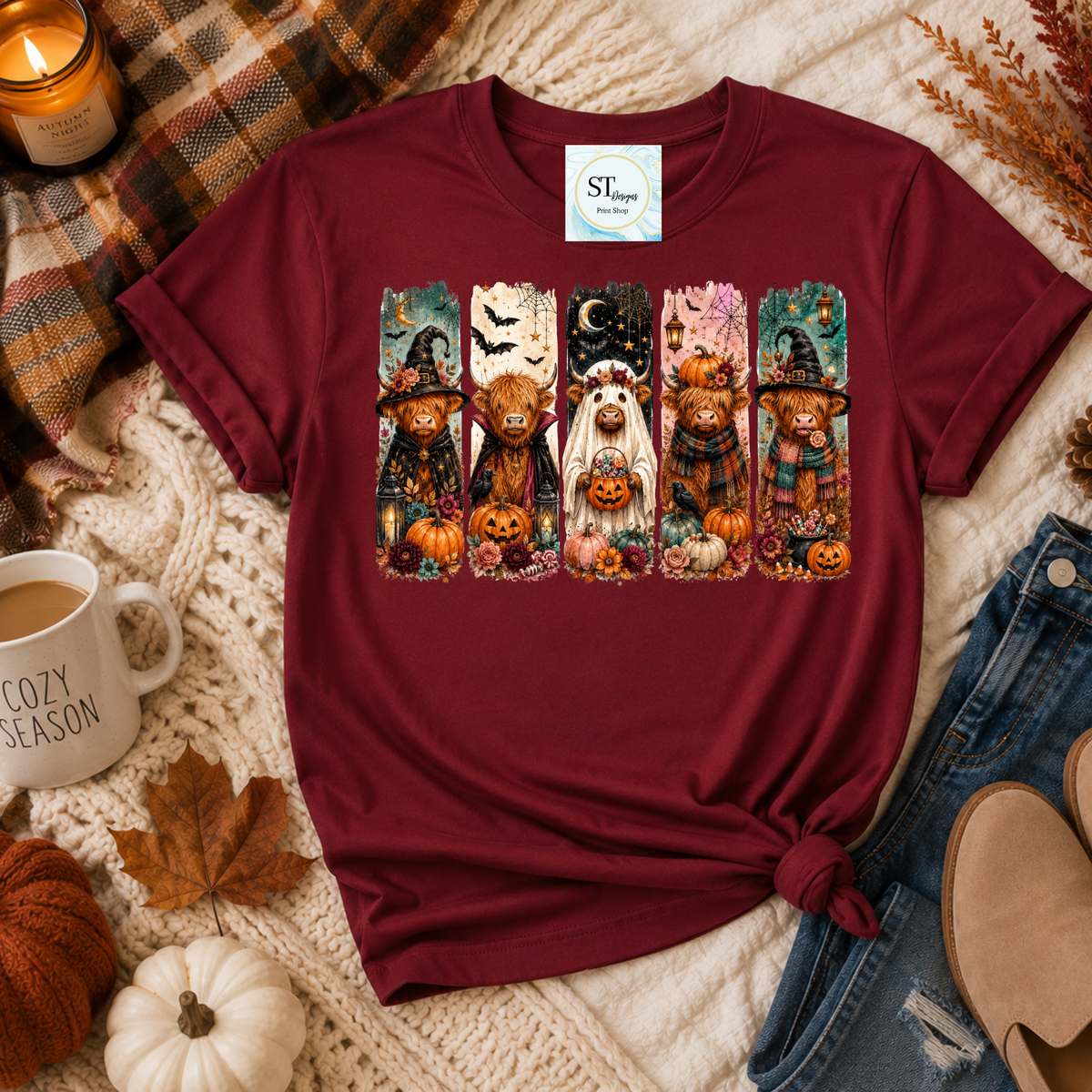 Witchy Highland Cows Halloween Pumpkin Patch Graphic