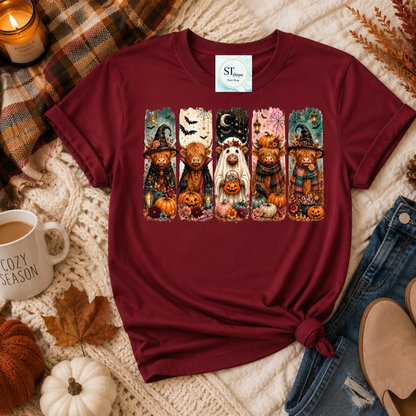 Witchy Highland Cows Halloween Pumpkin Patch Graphic