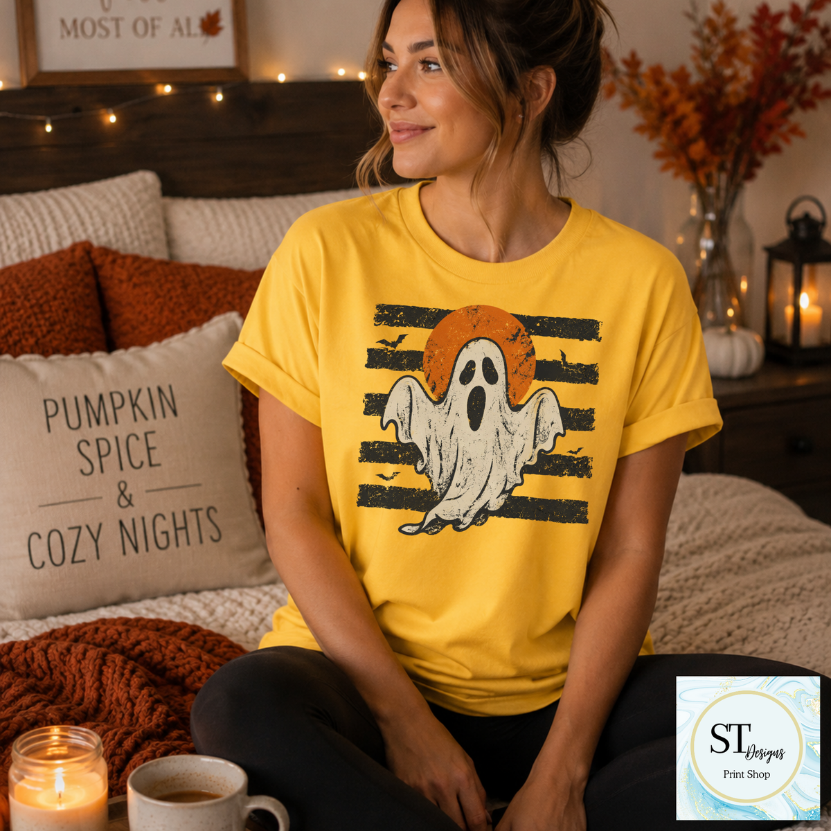 Retro Ghost and Harvest Moon Halloween Shirt