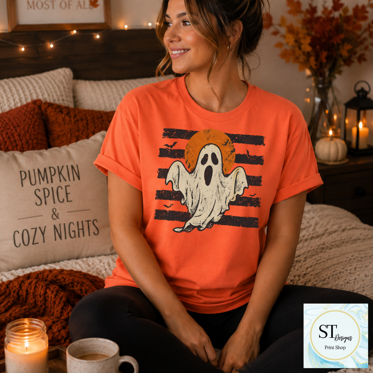 Retro Ghost and Harvest Moon Halloween Shirt