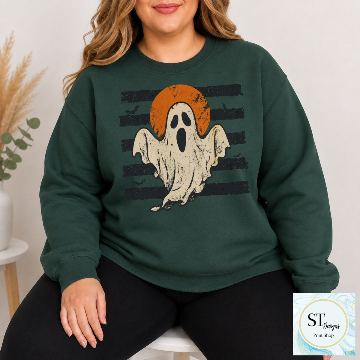 Retro Ghost and Harvest Moon Halloween Shirt
