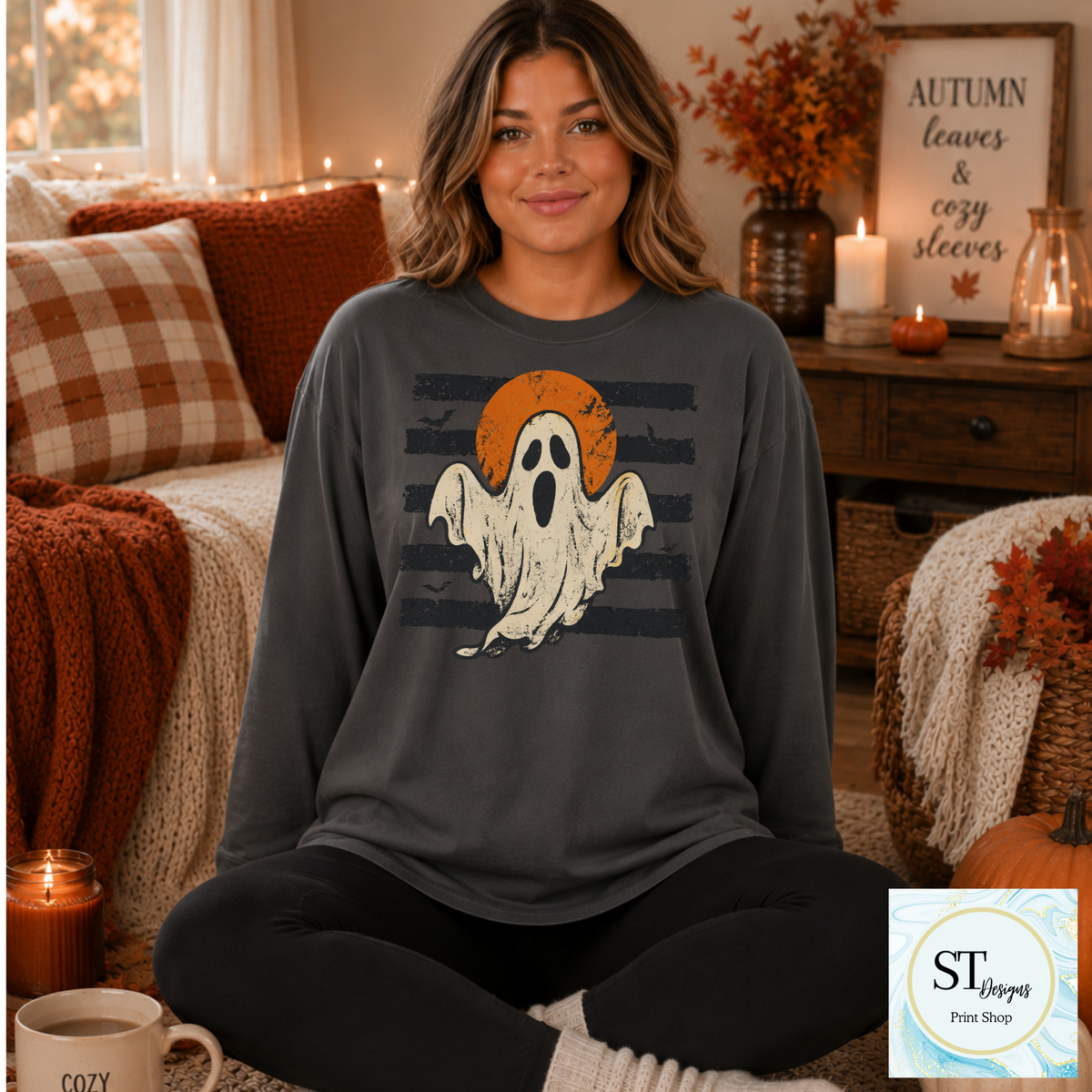 Retro Ghost and Harvest Moon Halloween Shirt