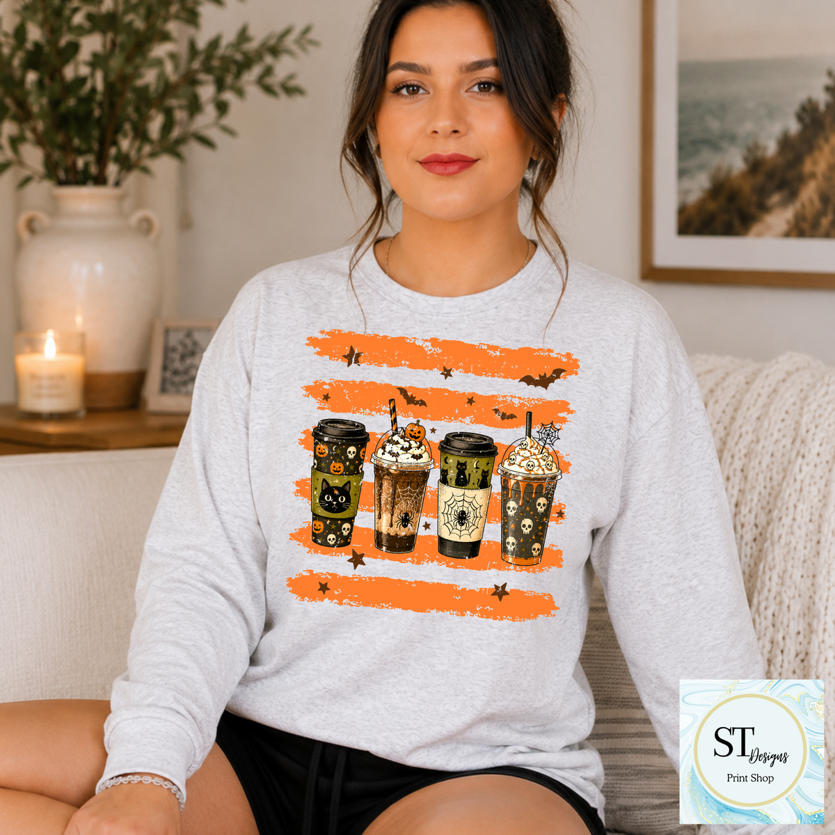 Spooky Coffee Cups Halloween Pumpkin Spice Graphic