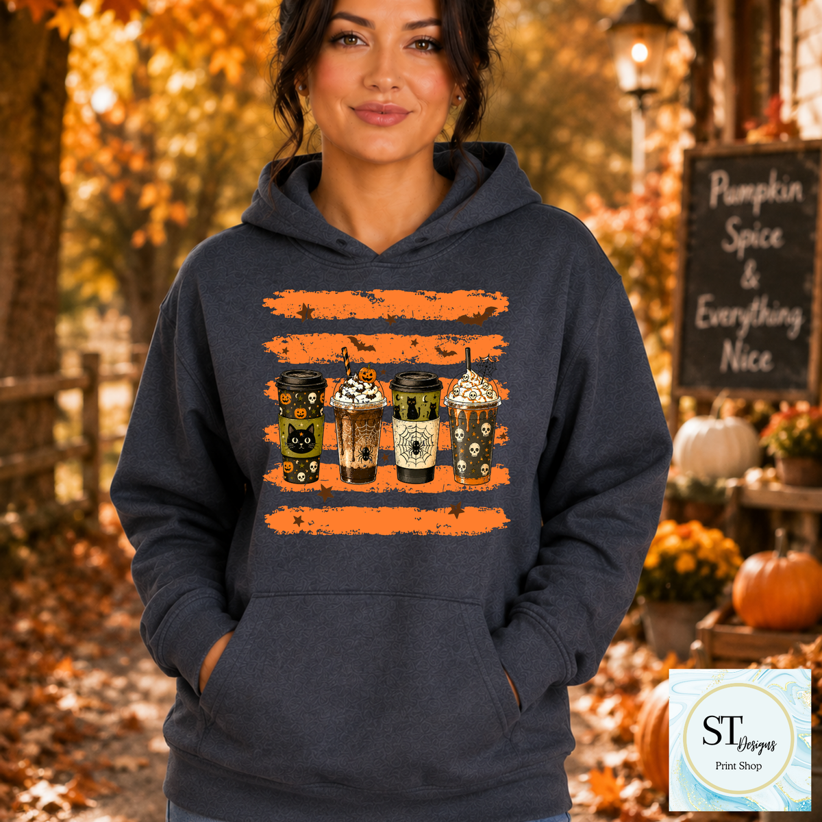Spooky Coffee Cups Halloween Pumpkin Spice Graphic