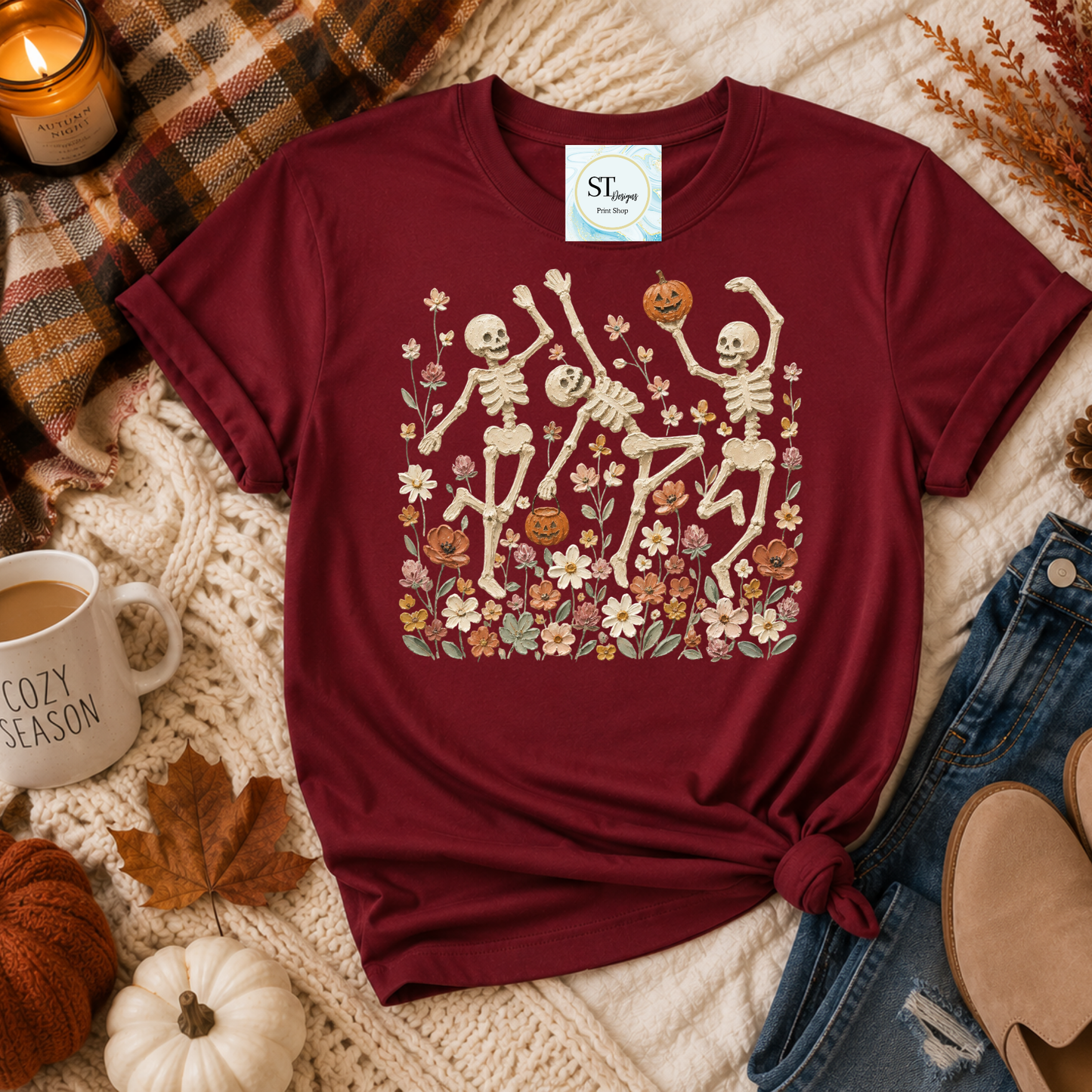 Dancing Skeletons Wildflower Spooky Halloween Graphic