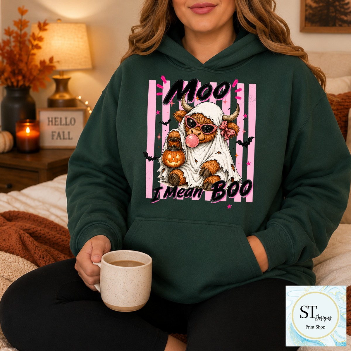 Moo I Mean Boo Highland Cow Halloween Graphic