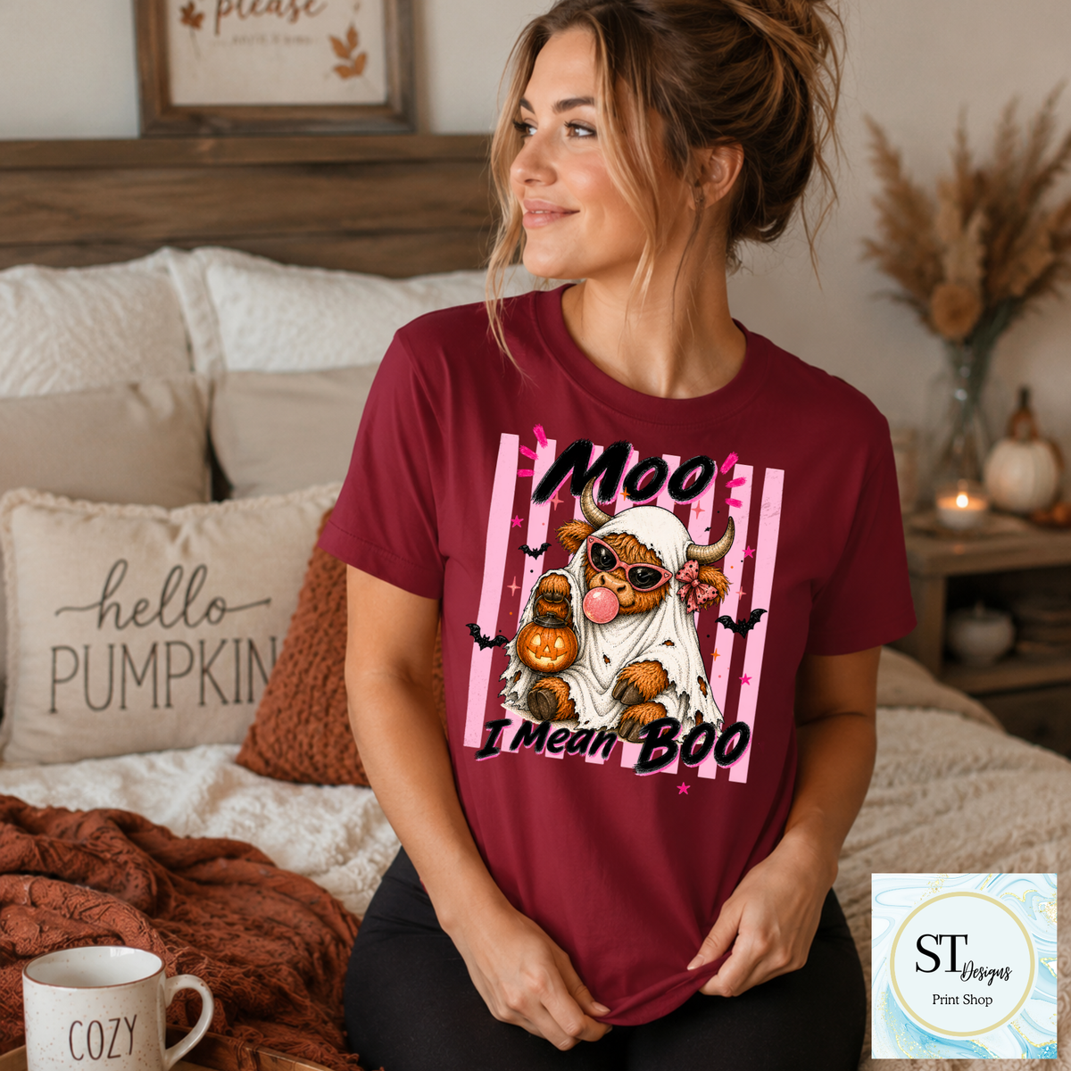 Moo I Mean Boo Highland Cow Halloween Graphic