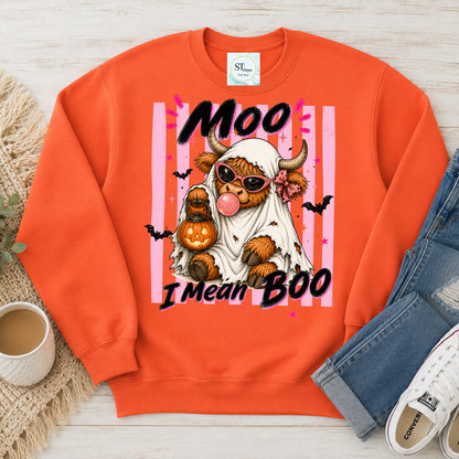 Moo I Mean Boo Highland Cow Halloween Graphic