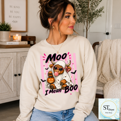 Moo I Mean Boo Highland Cow Halloween Graphic