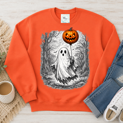 Spooky Ghost With Jack-O'-Lantern Balloon Halloween Design