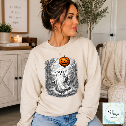 Spooky Ghost With Jack-O'-Lantern Balloon Halloween Design