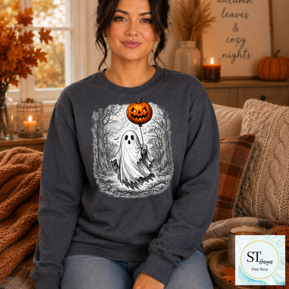 Spooky Ghost With Jack-O'-Lantern Balloon Halloween Design