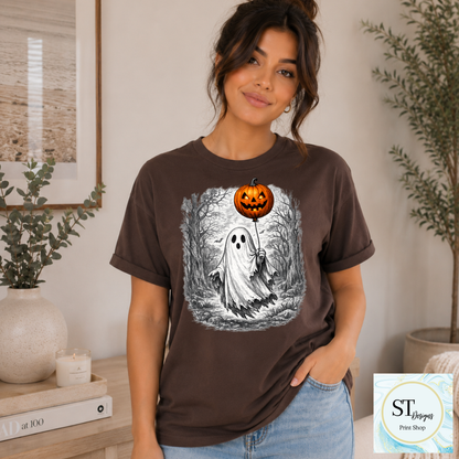Spooky Ghost With Jack-O'-Lantern Balloon Halloween Design