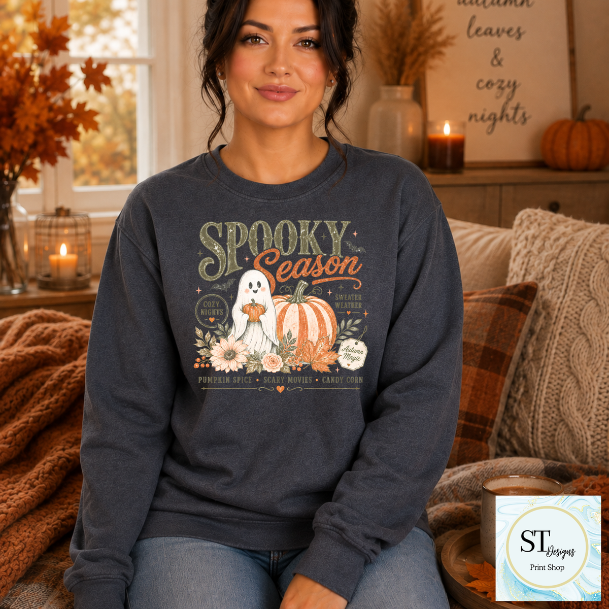 Spooky Season Retro Ghost Pumpkin Graphic