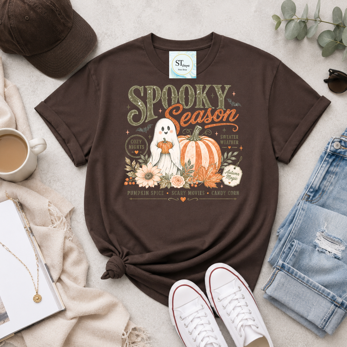 Spooky Season Retro Ghost Pumpkin Graphic