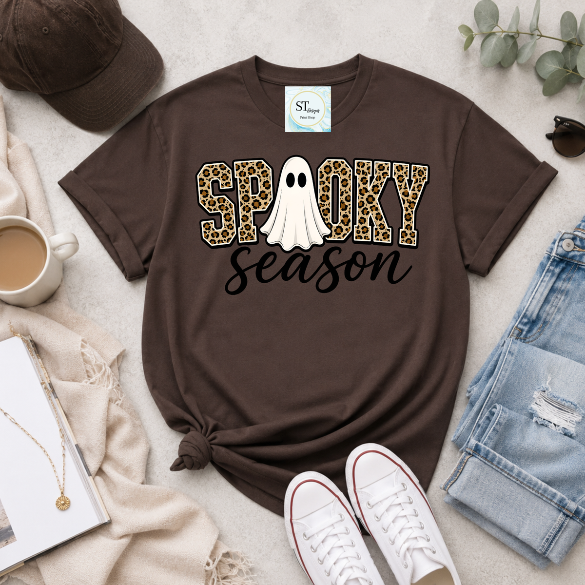 Spooky Season Leopard Ghost Halloween Graphic