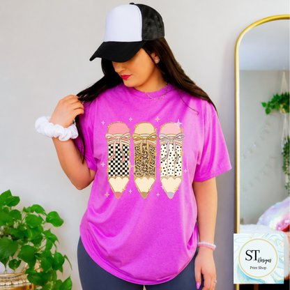 Coquette Pencil Teacher Shirt | Cute Teacher Graphic Tee | Back to School Teacher T-Shirt | Teacher Gift
