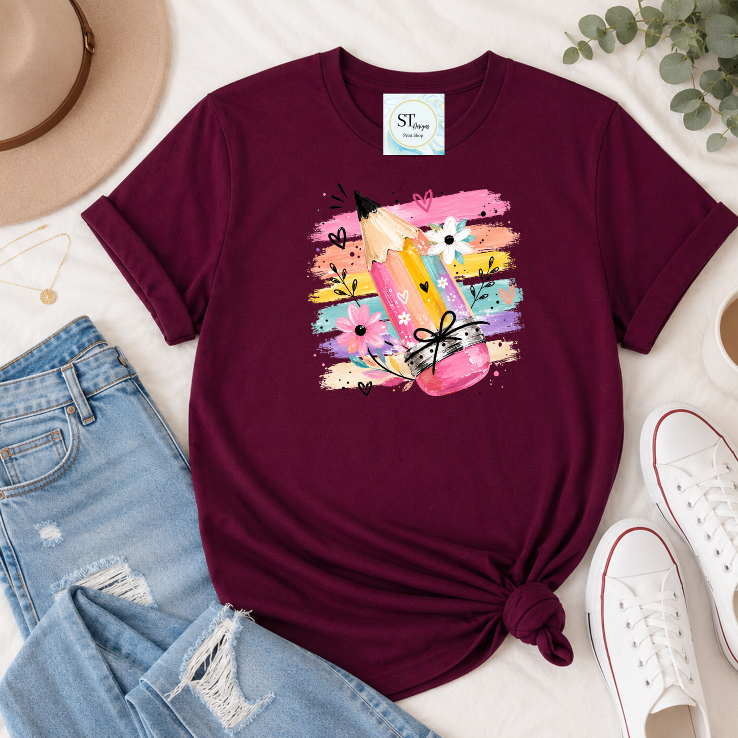 Colorful Pencil Teacher Shirt | Cute Back to School Graphic Tee | Teacher Appreciation Gift | Classroom T-Shirt