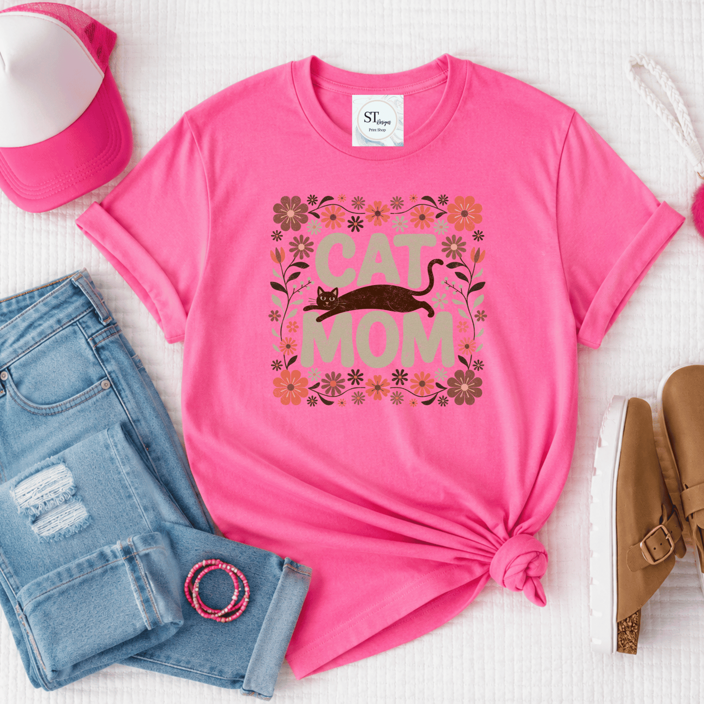Cat Mom Floral Cat Lover
