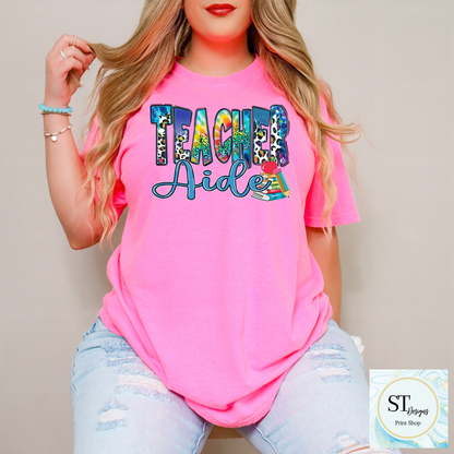 Teacher Aide Graphic T-Shirt | Cute Teacher Assistant Shirt | School Support Staff Tee | Back to School | Unisex S-5XL