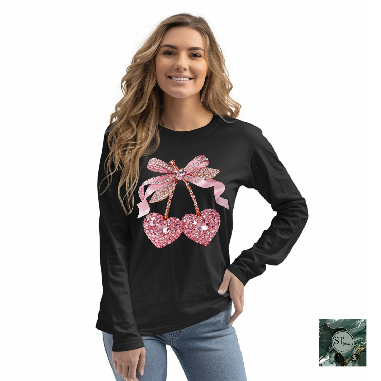 Rhinestone Cherry hearts t-shirt and sweatshirt options unisex fit