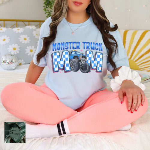 Monster Truck Mama Light Blue Graphic T-Shirt