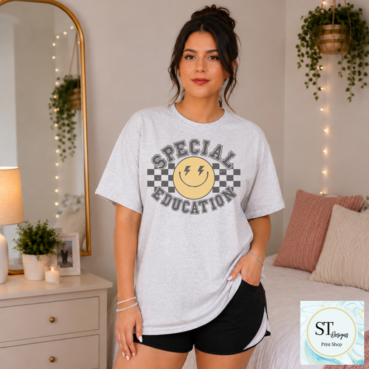 Special Education Smiley Face Teacher Shirt | Retro SPED Teacher Graphic Tee