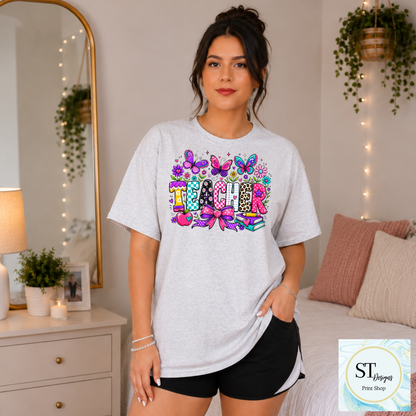 Colorful Butterfly Teacher Crewneck Sweatshirt | Cute Butterfly Floral Teacher Sweatshirt | Teacher Appreciation Gift | Back to School | Unisex S-5XL
