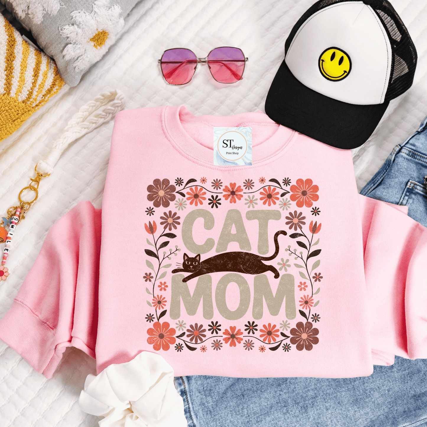 Cat Mom Floral Cat Lover