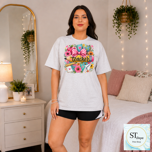 Cute Teacher Graphic T-Shirt | Pencil & Floral Teacher Shirt | Back to School Teacher Tee | Teacher Appreciation Gift | Unisex S-5XL
