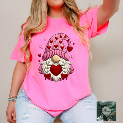 Valentines Gnome T-shirt, Long sleeve and crewneck options unisex fit