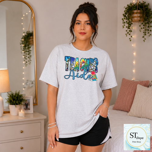 Teacher Aide Graphic T-Shirt | Cute Teacher Assistant Shirt | School Support Staff Tee | Back to School | Unisex S-5XL