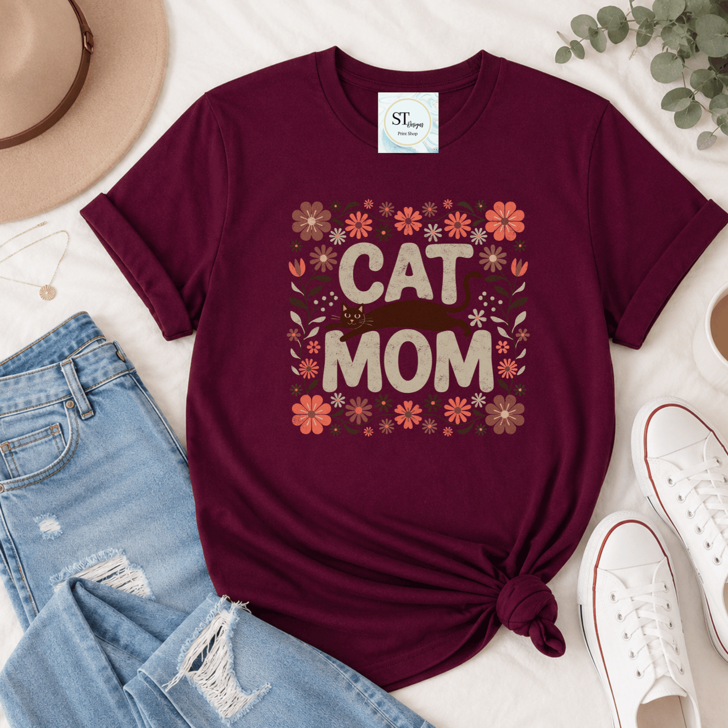Cat Mom Floral Cat Lover