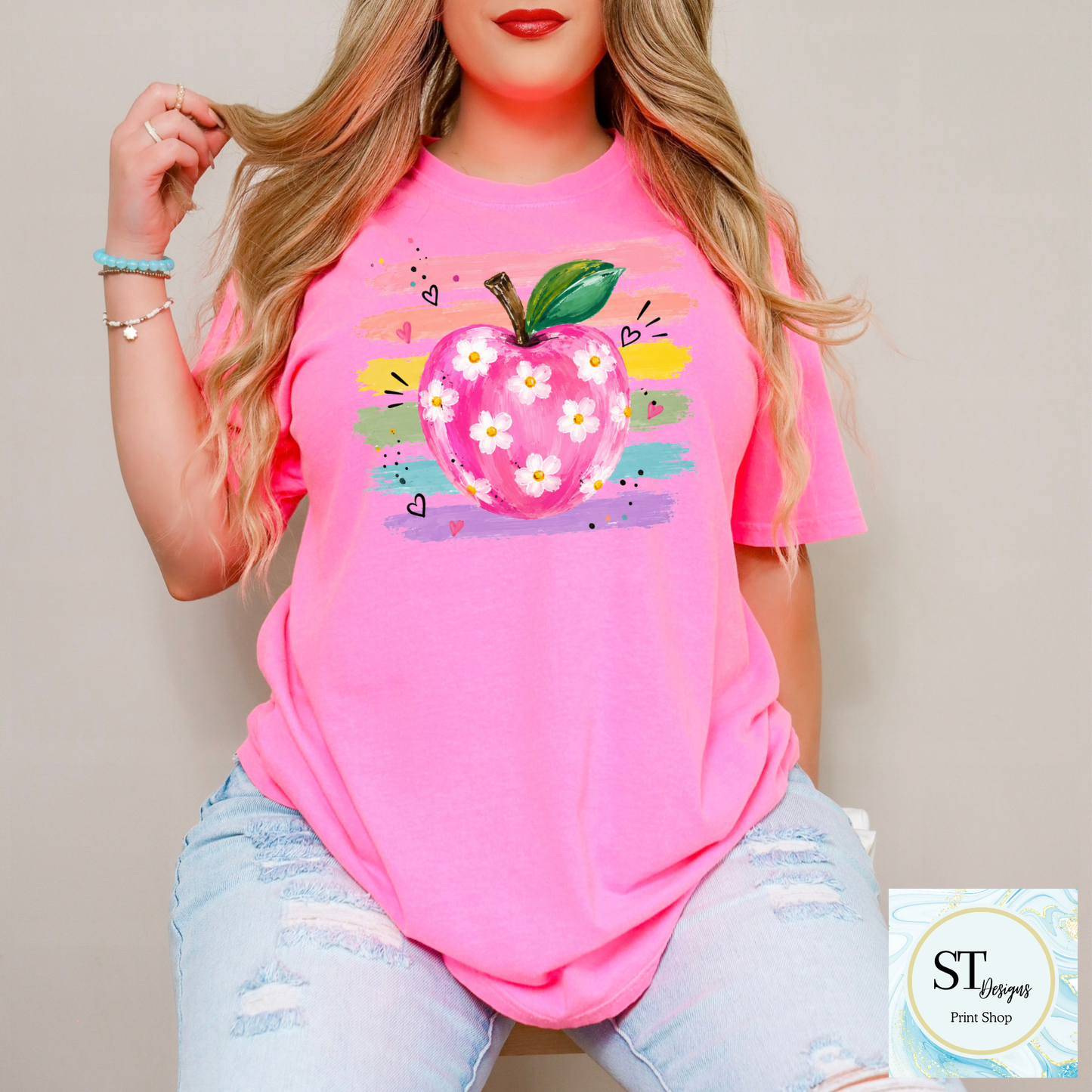 Preppy Teacher Watercolor Apple