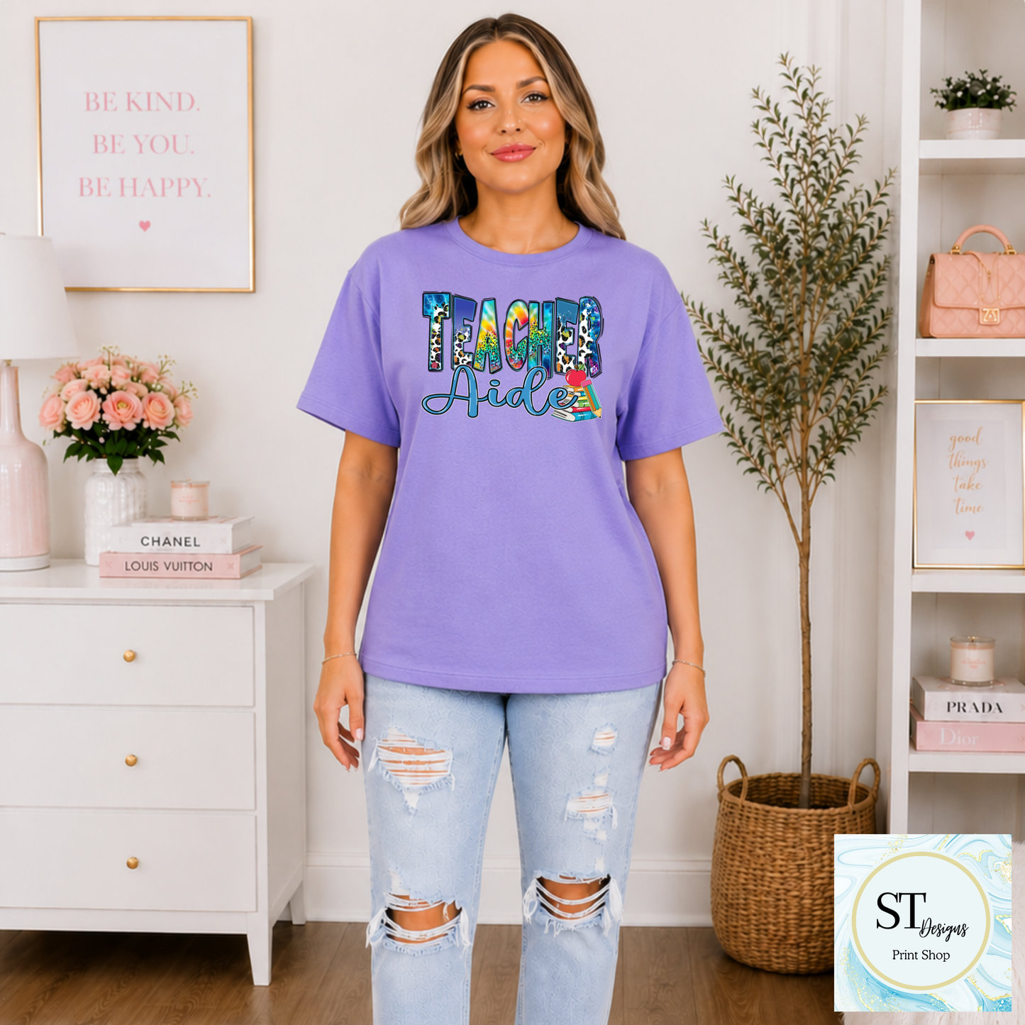 Teacher Aide Graphic T-Shirt | Cute Teacher Assistant Shirt | School Support Staff Tee | Back to School | Unisex S-5XL