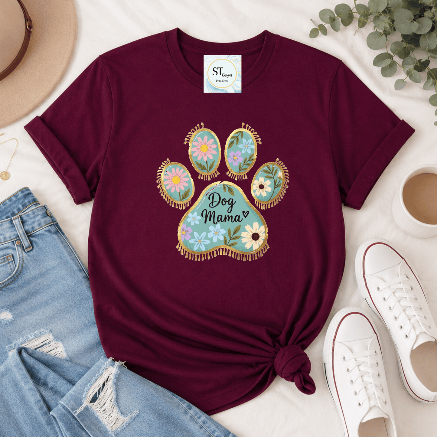 Floral Dog Mama Paw Print