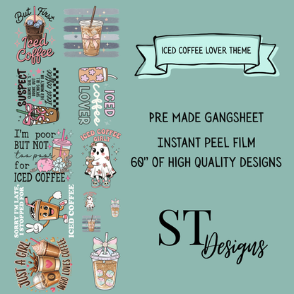 Iced Coffee Premade DTF Gangsheet 60" Adult Size