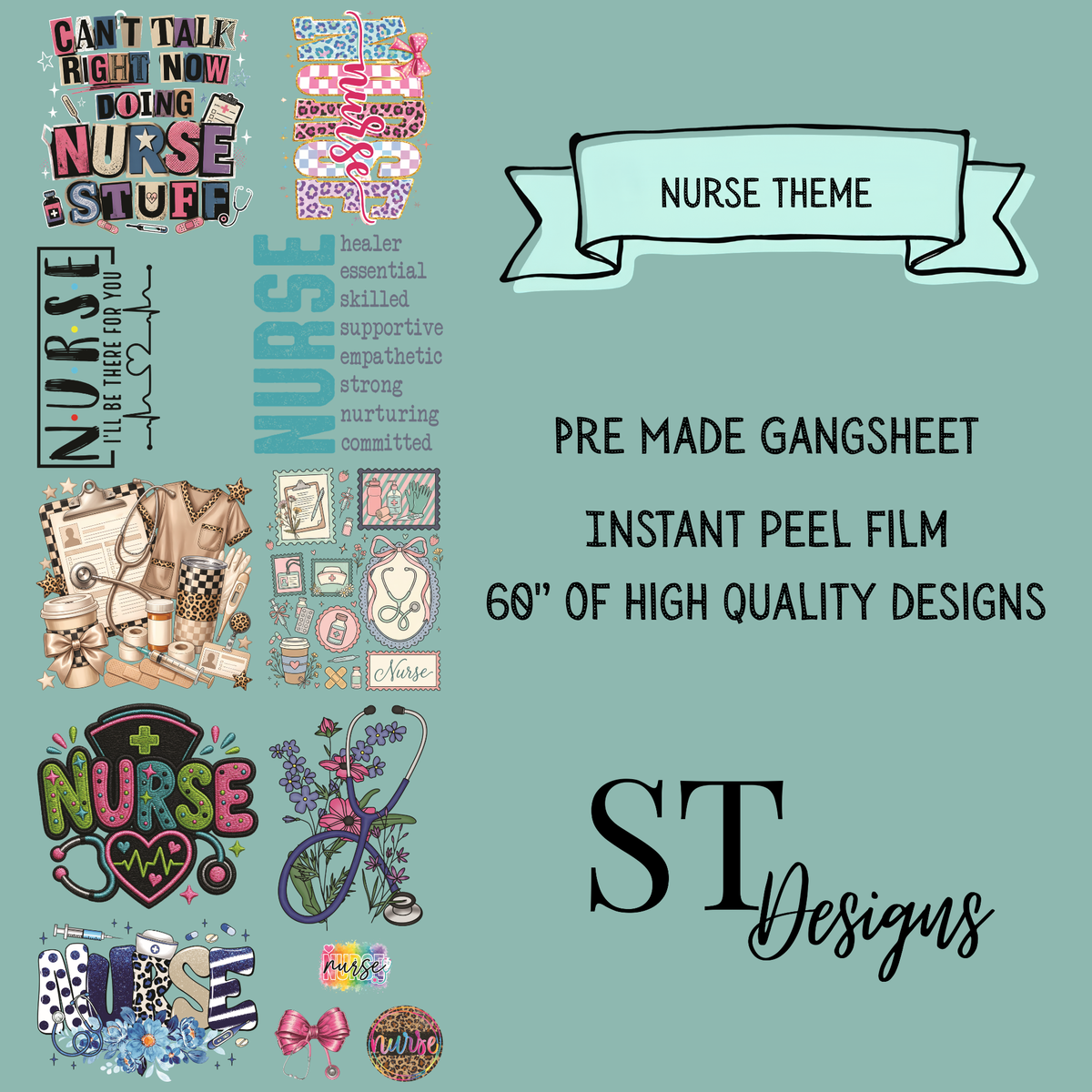 Nurse Premade DTF Gangsheet 60" Adult Size