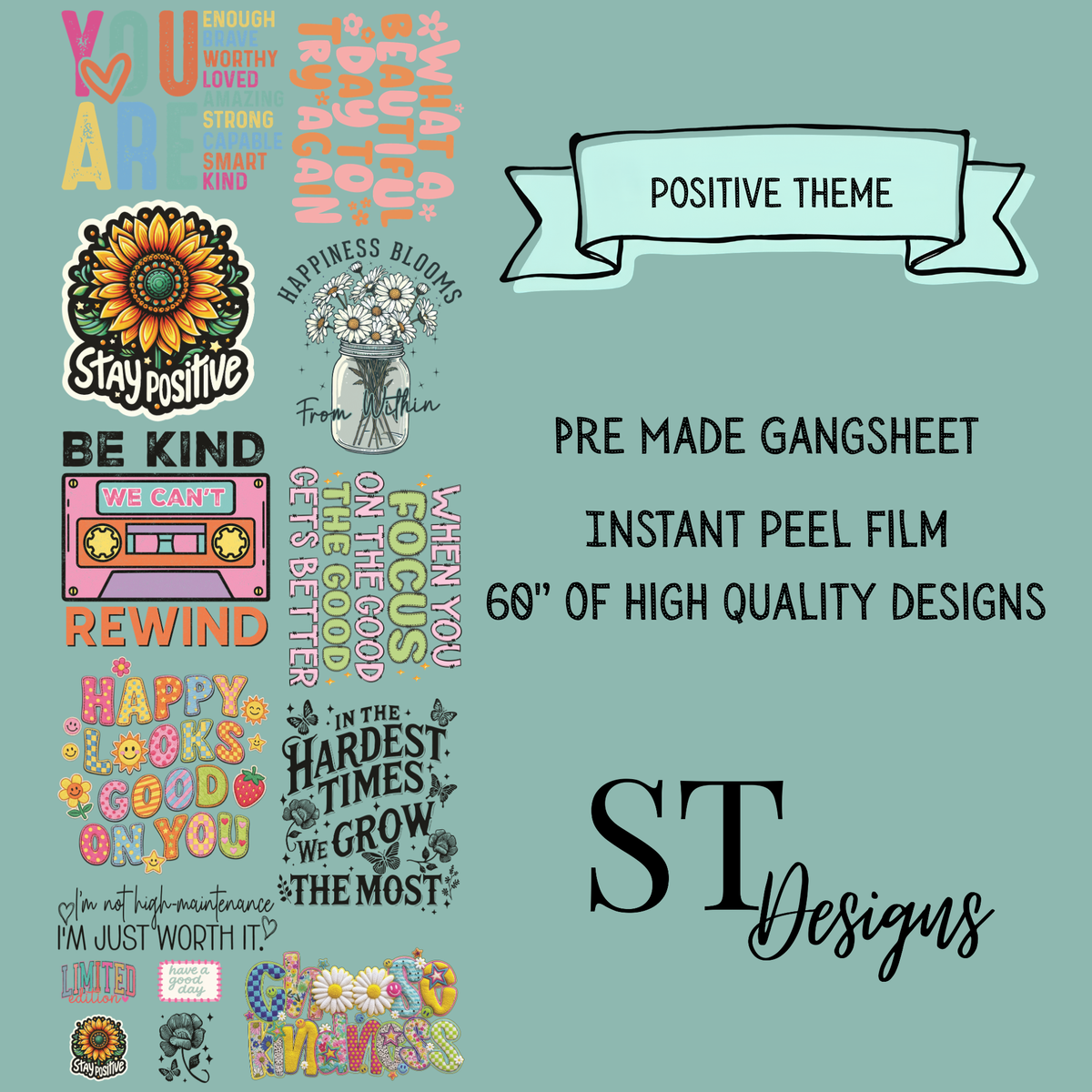 Positive Premade DTF Gangsheet 60" Adult Size