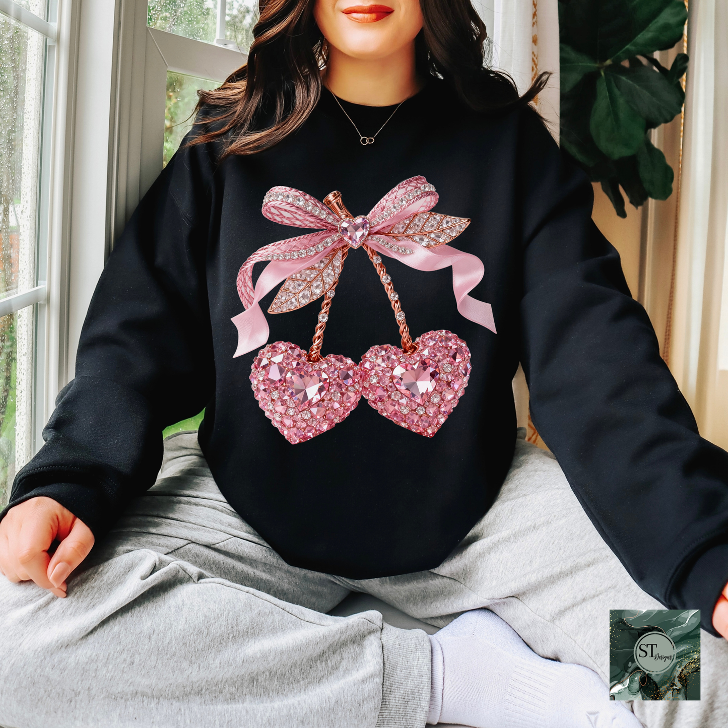 Rhinestone Cherry hearts t-shirt and sweatshirt options unisex fit
