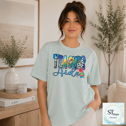 Teacher Aide Graphic T-Shirt | Cute Teacher Assistant Shirt | School Support Staff Tee | Back to School | Unisex S-5XL