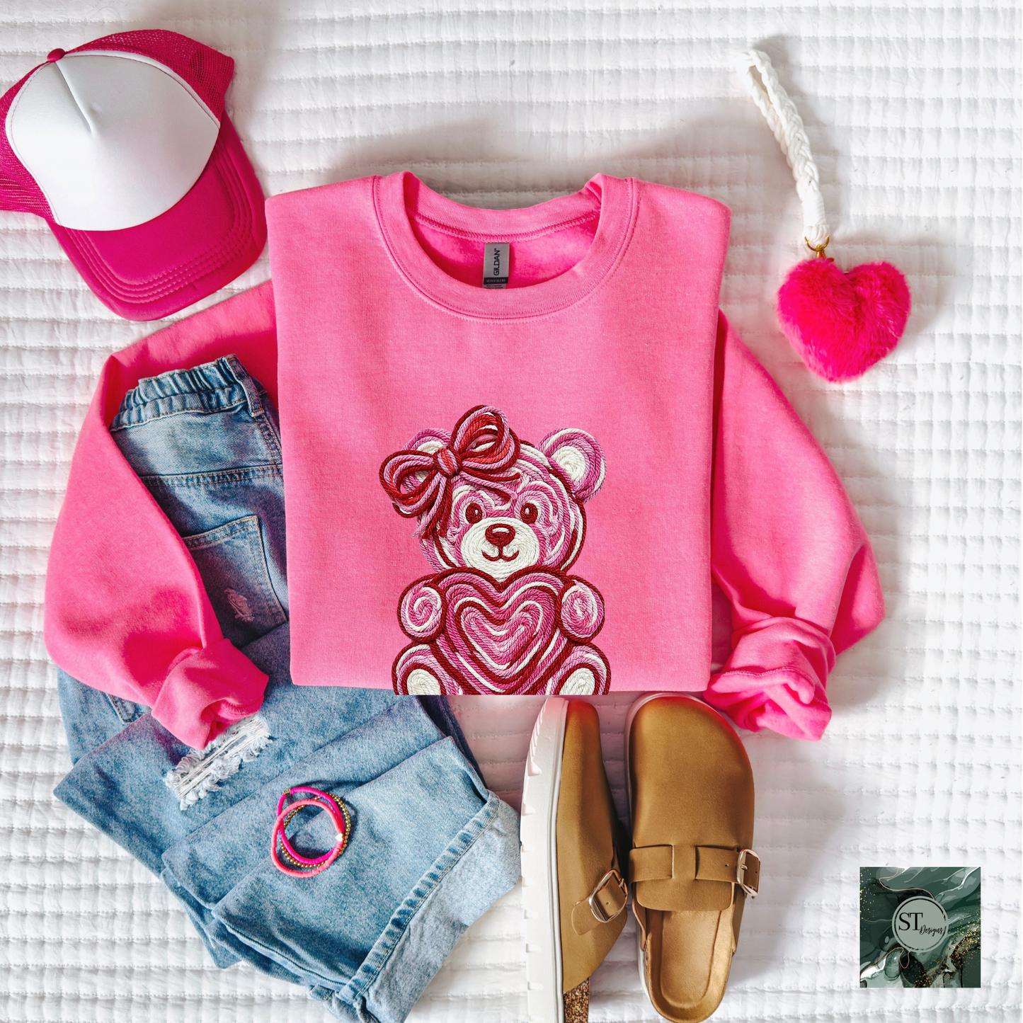 Faux Yarn Heart Teddy Bear